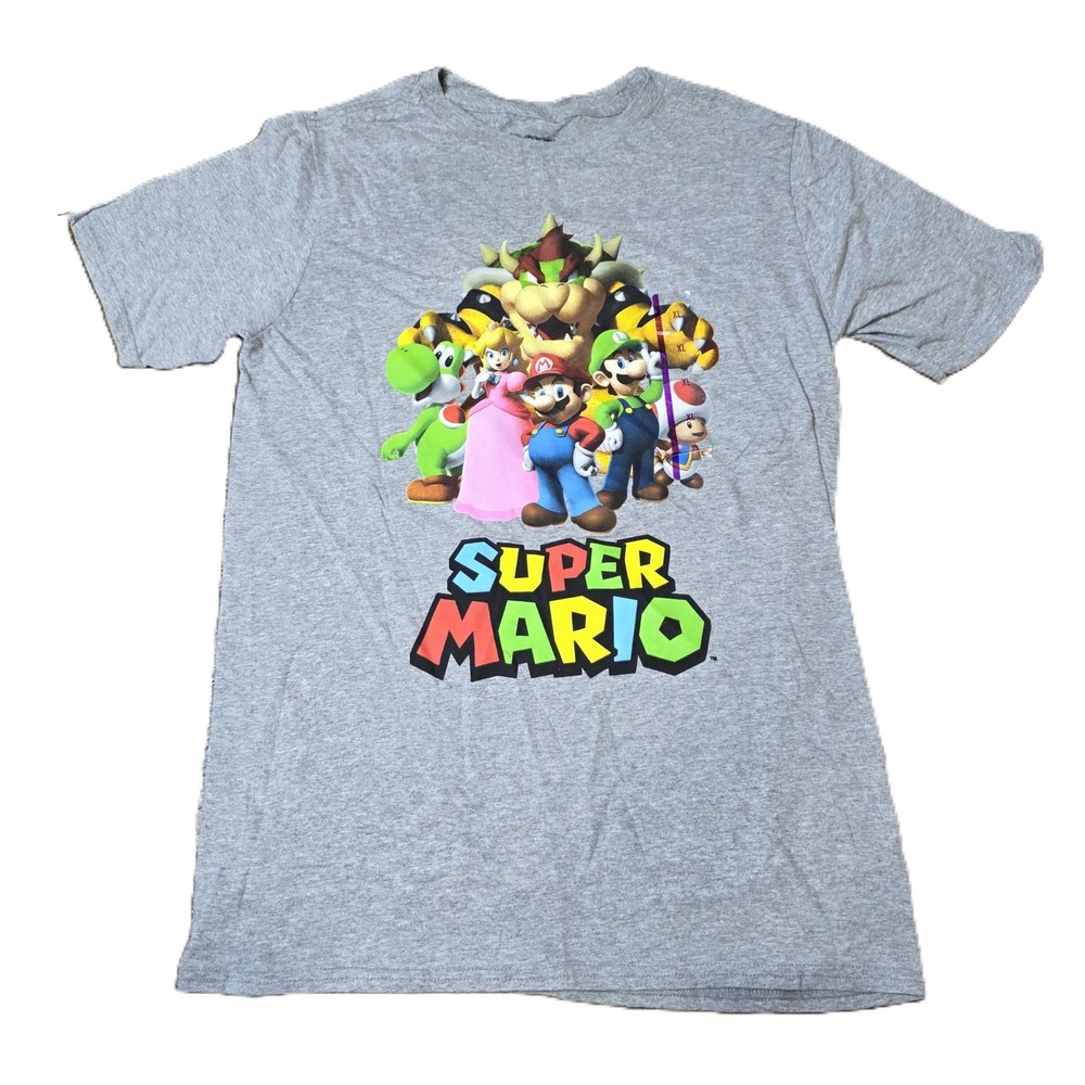 Super Mario Bros T Shirt XL Gray Nintendo‎ Characters Bowser Yoshi Peach NWT